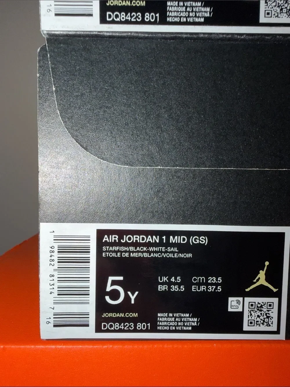 Air Jordan 1 Mid GS Starfish Orange DQ8423-801  Size 5Y